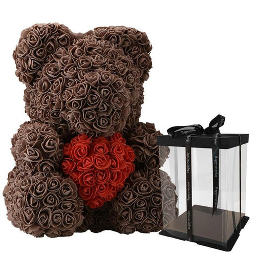 Brown Love Heart Rose Bear