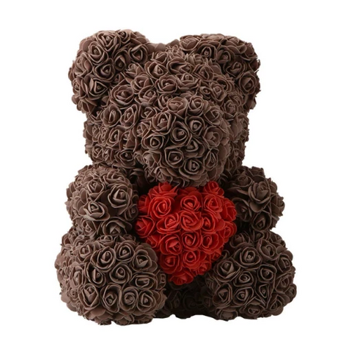 Brown Love Heart Rose Bear